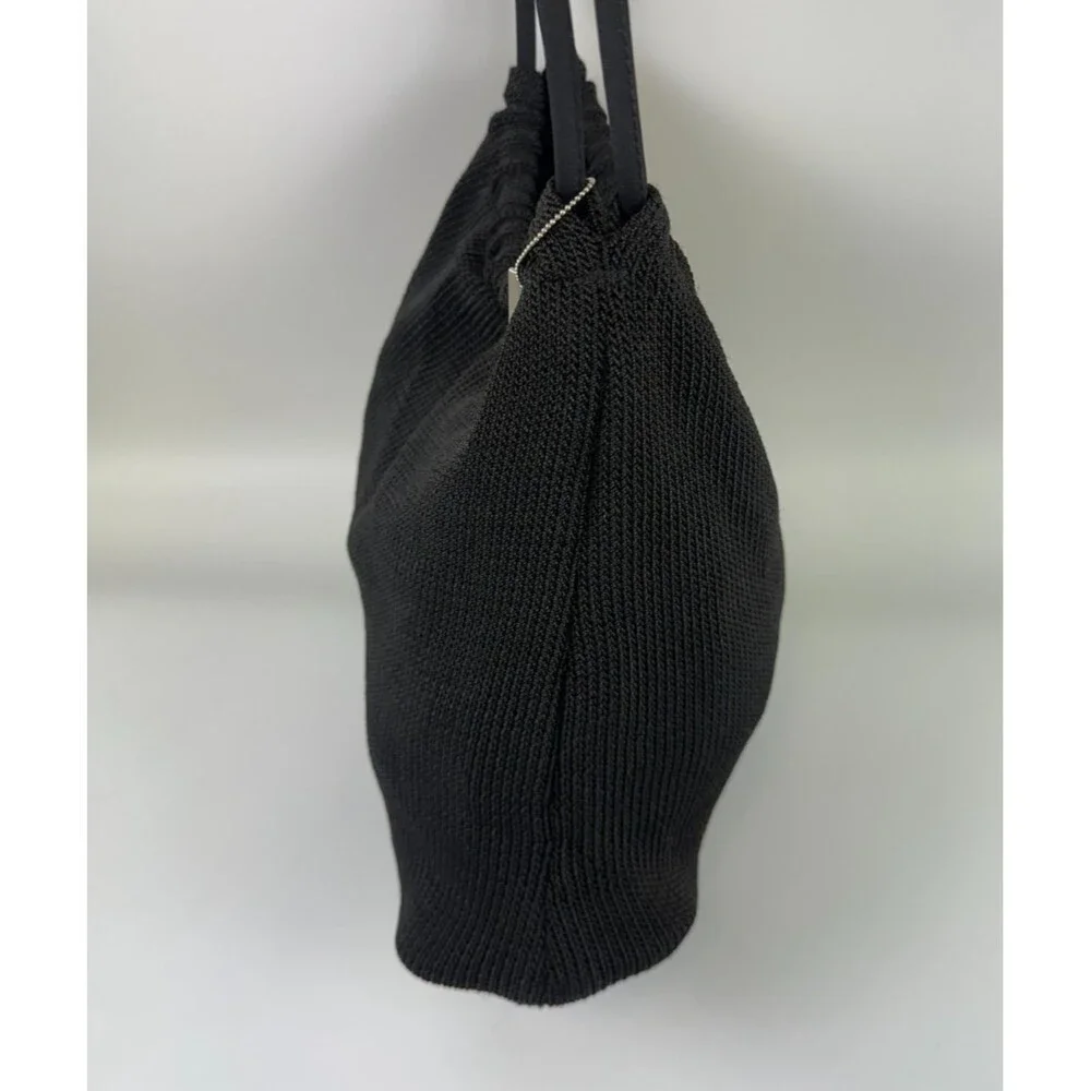 The Sak Crochet Black Shoulder Bag Double Round Handles Hobo With Wallet Snap